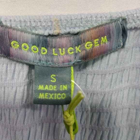 NWT Good Luck Gem V-Neck Bow Puff Sleeve Mini Dress Women's S Blue Minimalist - Picture 8 of 10